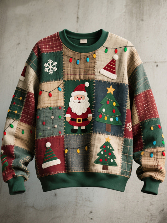 Men's Christmas Inspired Patchwork Art Vintage Sweatshirt