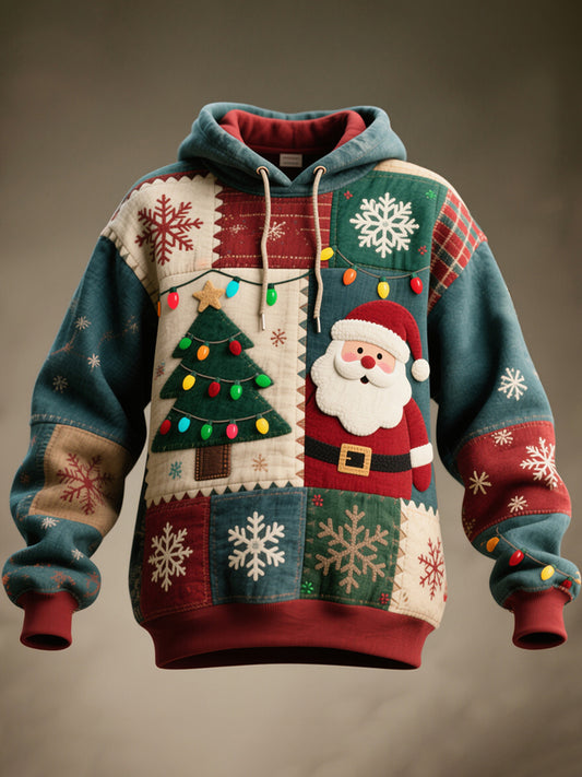 Men's Christmas Inspired Patchwork Art Vintage Hoodie