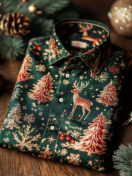 Men's Luxury Christmas Party Long Sleeve Button-Down Shirt