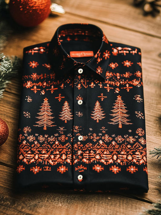 Men's Luxury Christmas Party Long Sleeve Button-Down Shirt