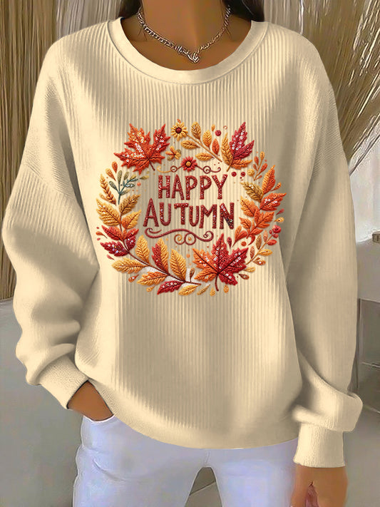 Women's Thanksgiving Autumn Leaf Casual Crewneck Pullover
