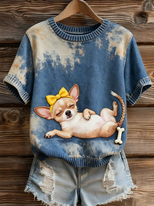 Women's Artistic Animal Print Comfortable Knit Short Sleeve Top