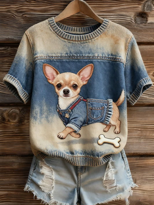 Women's Artistic Animal Print Comfortable Knit Short Sleeve Top