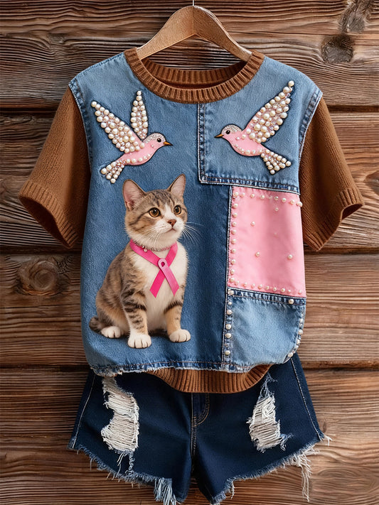 Women's Artistic Animal Print Comfortable Knit Short Sleeve Top