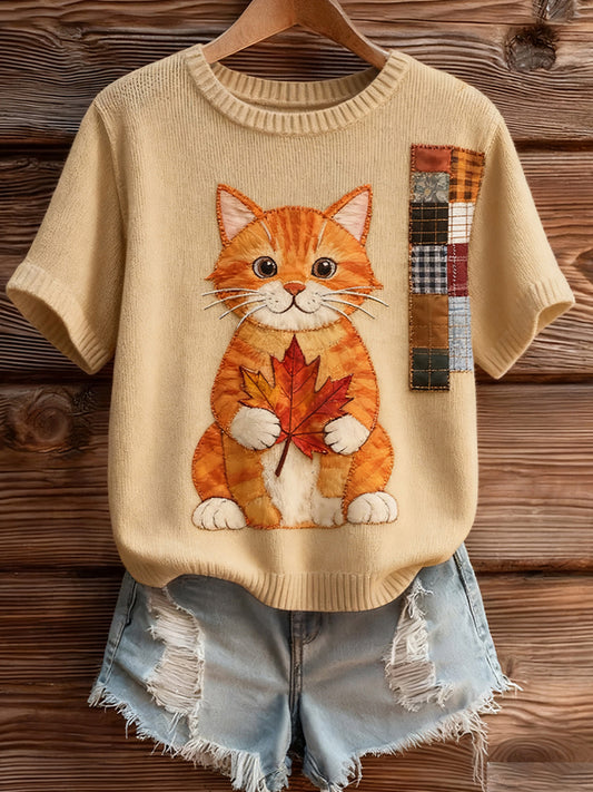 Women's Artistic Animal Print Comfortable Knit Short Sleeve Top