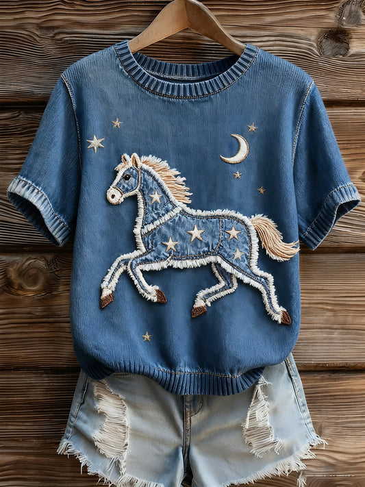 Women's Artistic Animal Print Comfortable Knit Short Sleeve Top