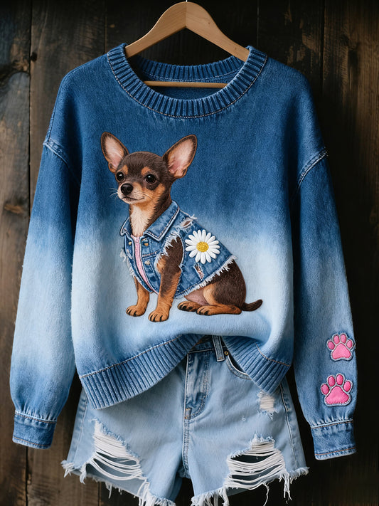 Women's Vintage Art Animal Print Cozy Knit Sweater