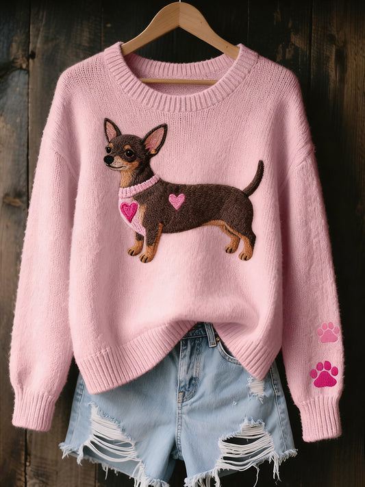 Women's Vintage Art Animal Print Cozy Knit Sweater