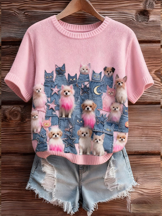 Women's Artistic Animal Print Comfortable Knit Short Sleeve Top