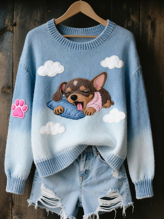 Women's Vintage Art Animal Print Cozy Knit Sweater