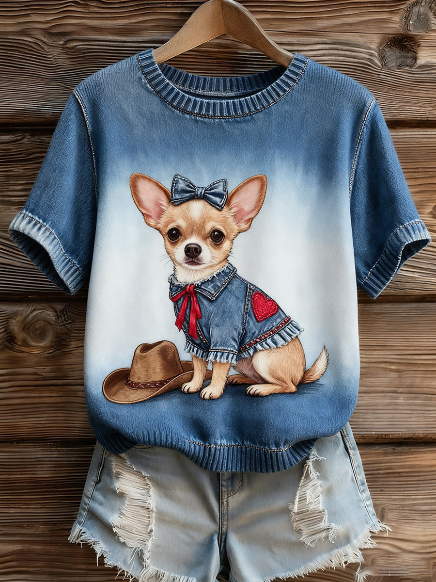 Women's Artistic Animal Print Comfortable Knit Short Sleeve Top