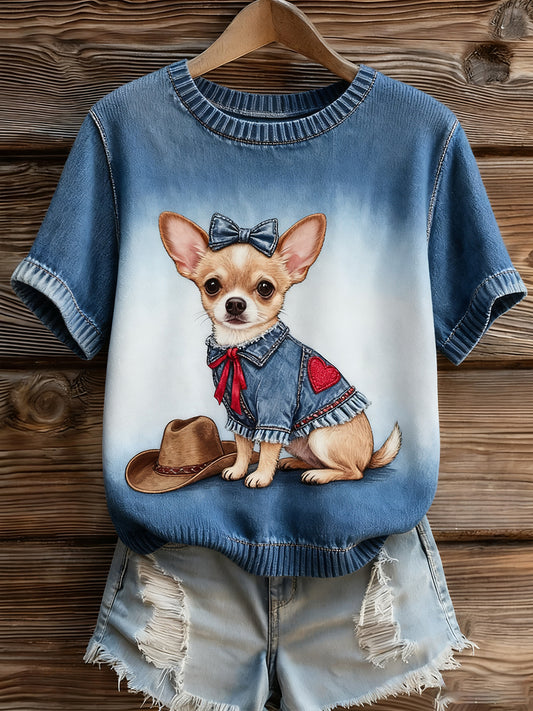 Women's Artistic Animal Print Comfortable Knit Short Sleeve Top