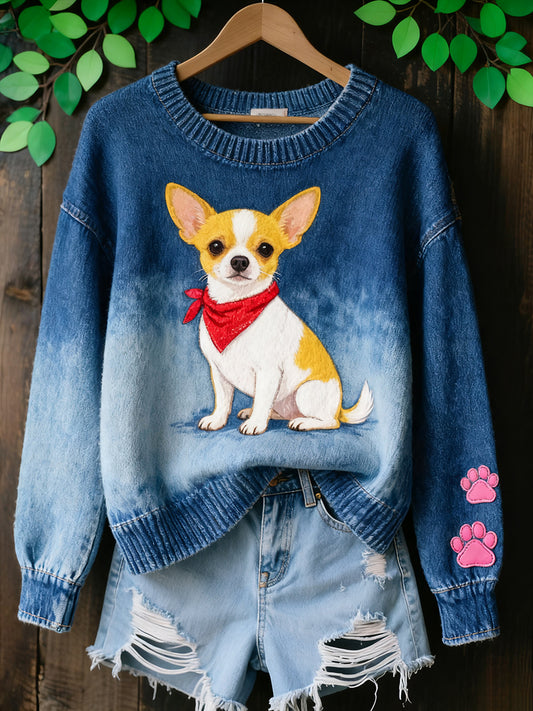 Women's Vintage Art Animal Print Cozy Knit Sweater