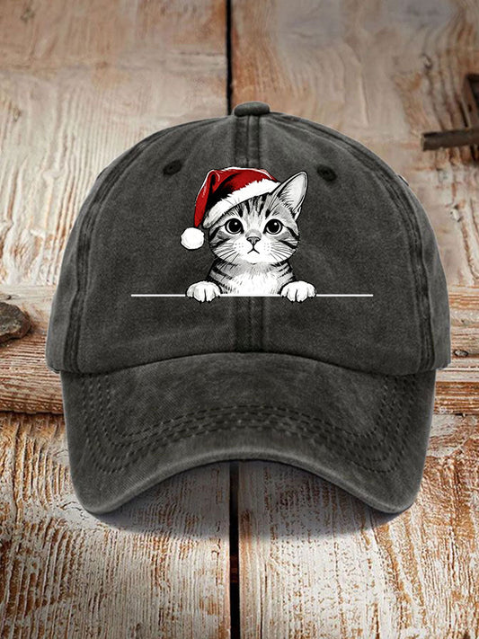 Unisex Christmas Hat Cat Print Hat