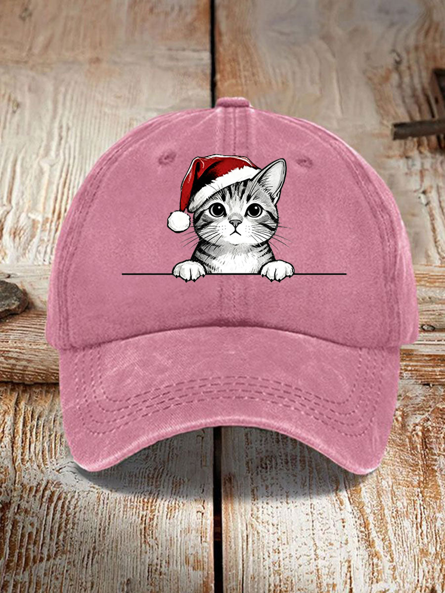 Unisex Christmas Hat Cat Print Hat