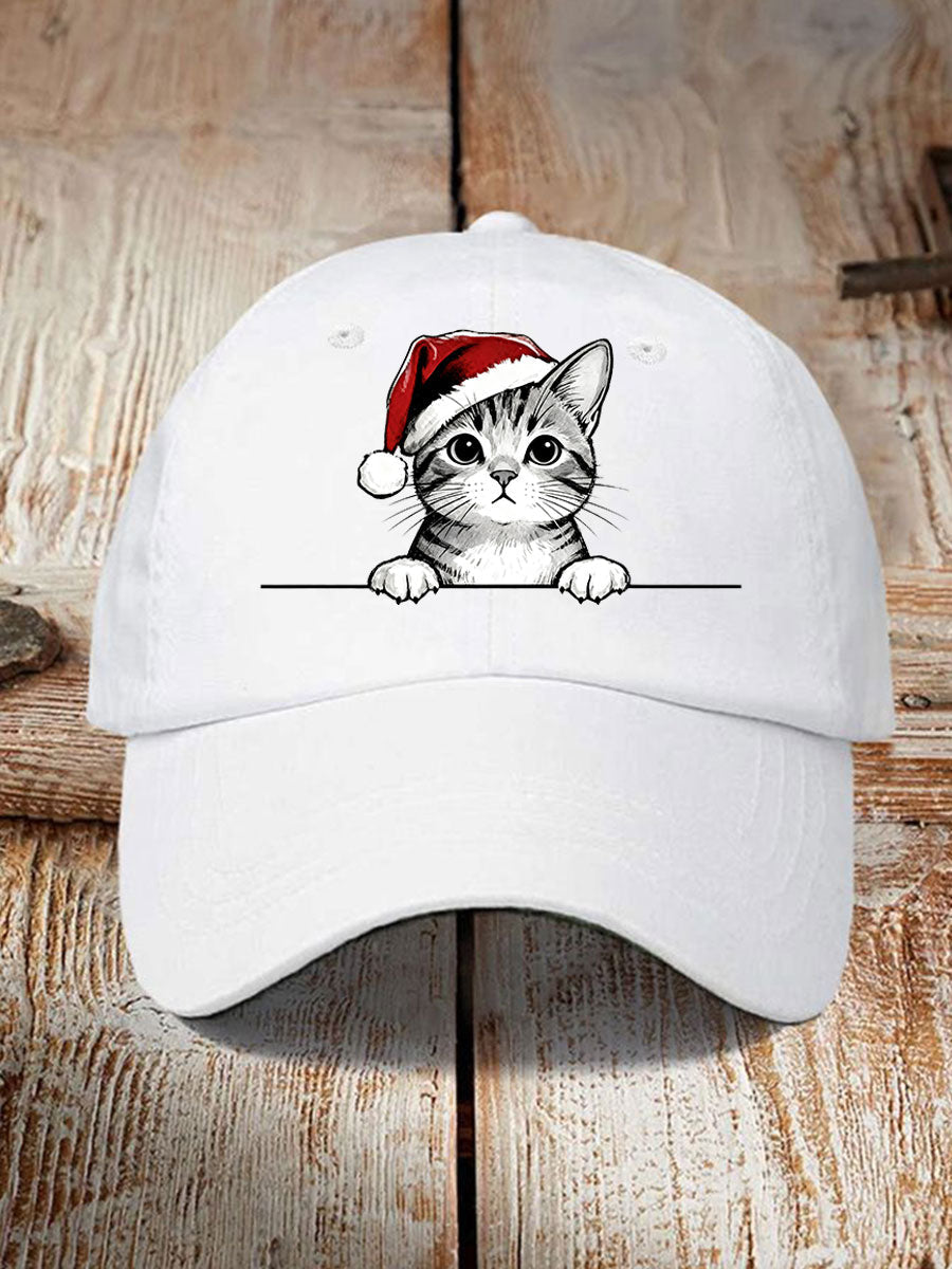 Unisex Christmas Hat Cat Print Hat