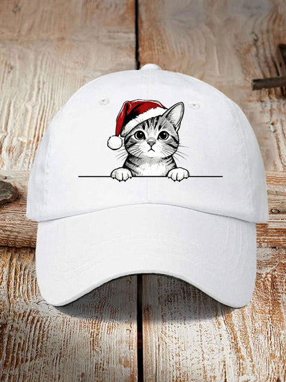 Unisex Christmas Hat Cat Print Hat