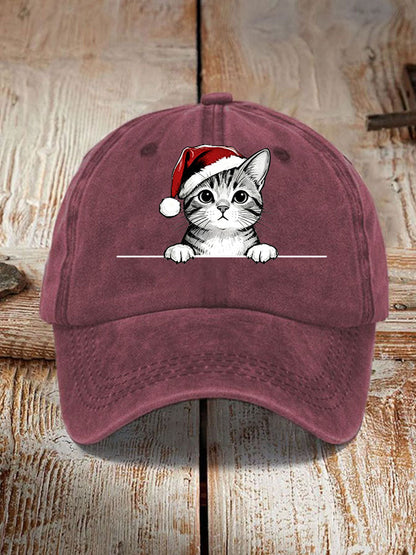 Unisex Christmas Hat Cat Print Hat