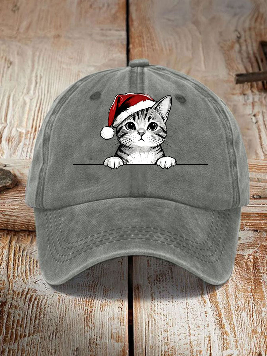 Unisex Christmas Hat Cat Print Hat