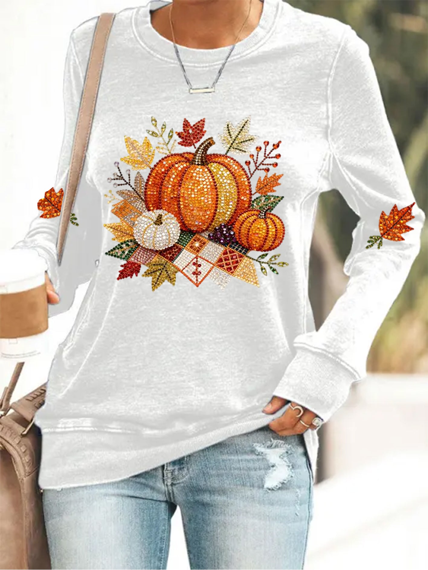 Women’s Thanksgiving Print Sweatshirt White / S