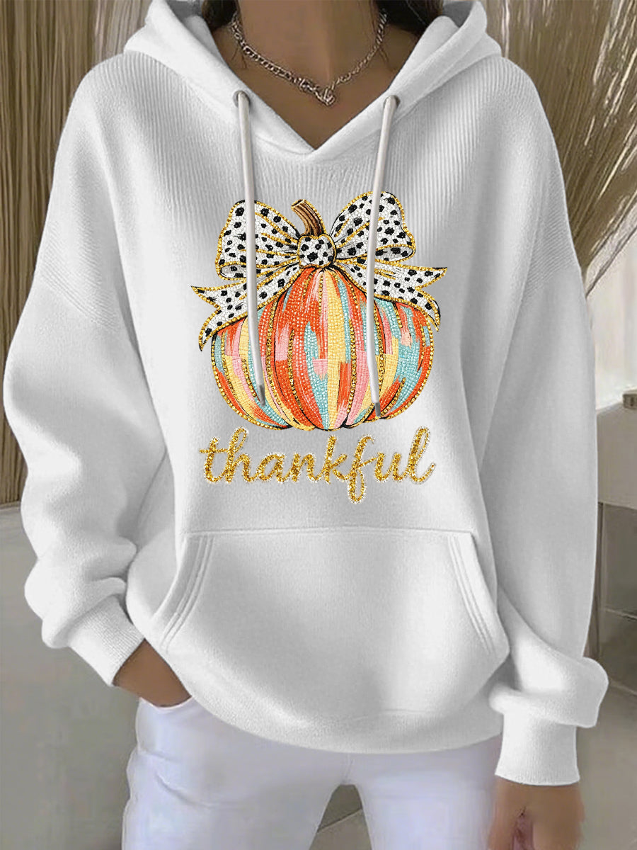Women’s Thanksgiving Print Casual Hoodie White / S