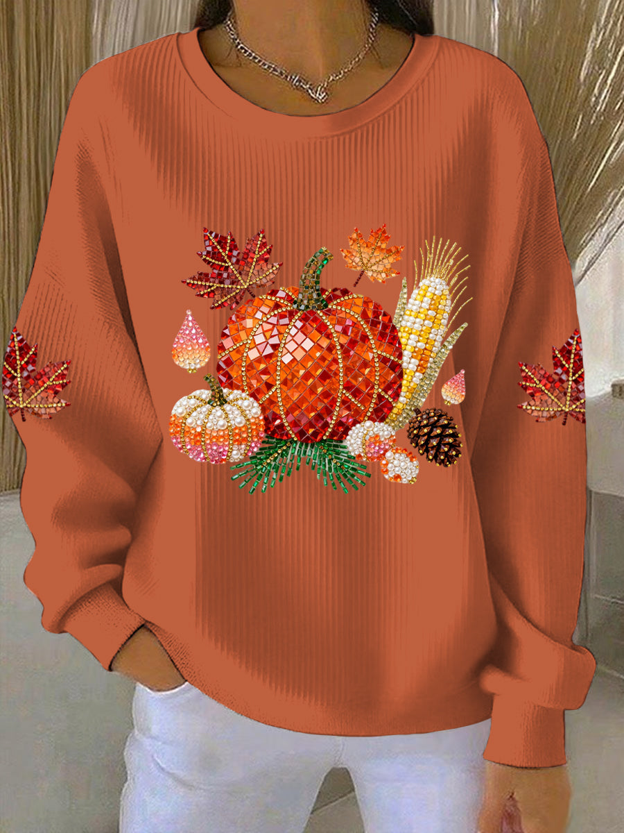 Women’s Thanksgiving Print Casual Sweatshirt Orange / S