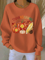 Women’s Thanksgiving Print Casual Sweatshirt Orange / S