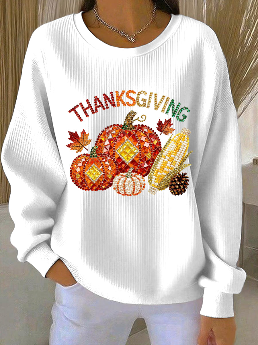Women’s Thanksgiving Print Casual Sweatshirt White / S