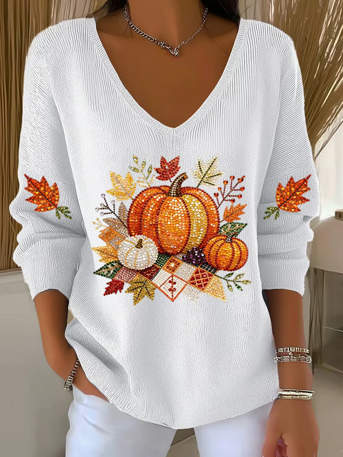 Women’s Thanksgiving Printed Casual Top White / S