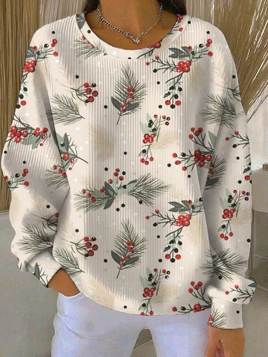 Women’s Merry Christmas Ribbed Round-Neck Sweatshirt As picture / S