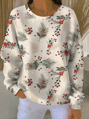 Women’s Merry Christmas Ribbed Round-Neck Sweatshirt As picture / S