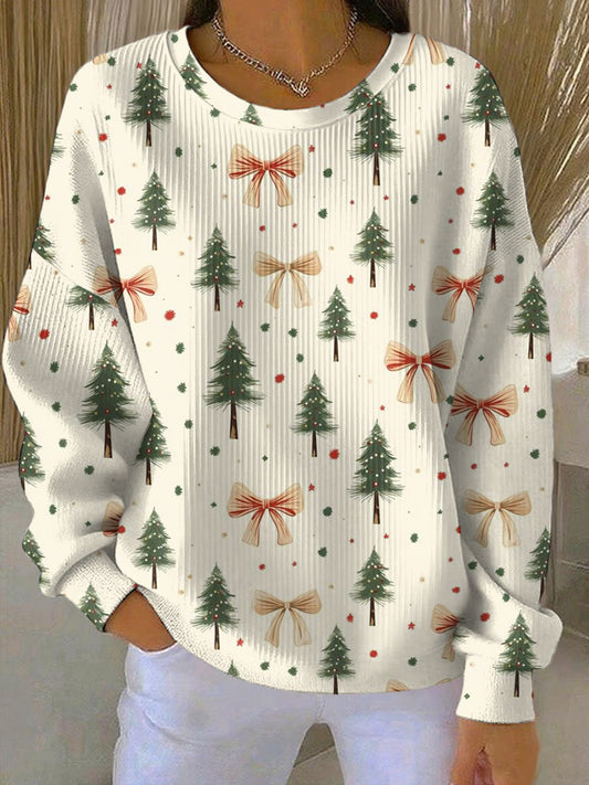 Women's Merry Christmas Ribbed Round-Neck Sweatshirt