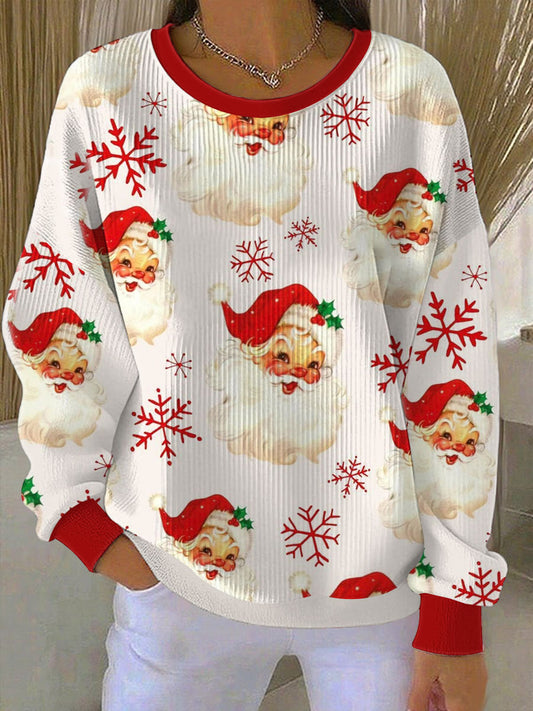 Women's Santa Ribbed Round-Neck Sweatshirt