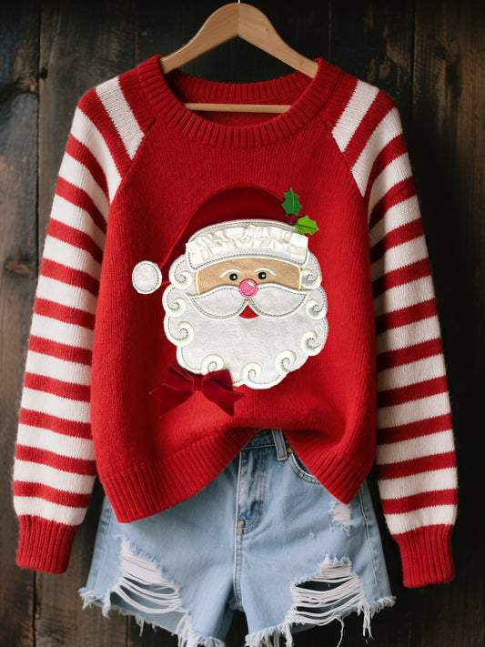 Women's Christmas Santa Pattern Cozy Knit Sweater