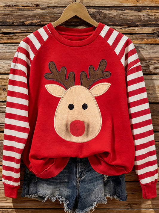 Women's Reindeer Pattern Striped Sweatshirt