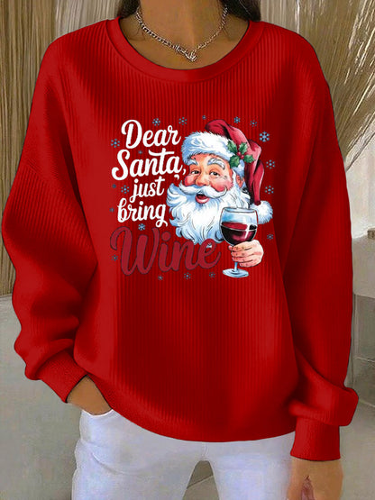Women's Santa Claus print Ribbed Round-Neck Sweatshirt