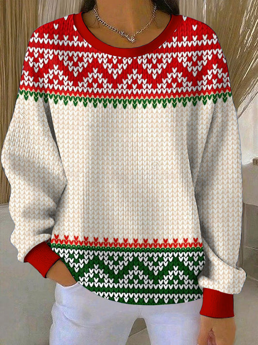 Women's Christmas Printed Round Neck Long Sleeved Sweatshirt
