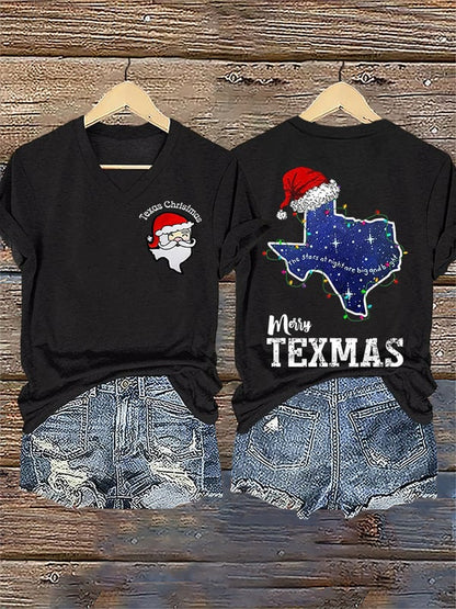 Women's Santa Claus print short-sleeved T-shirt