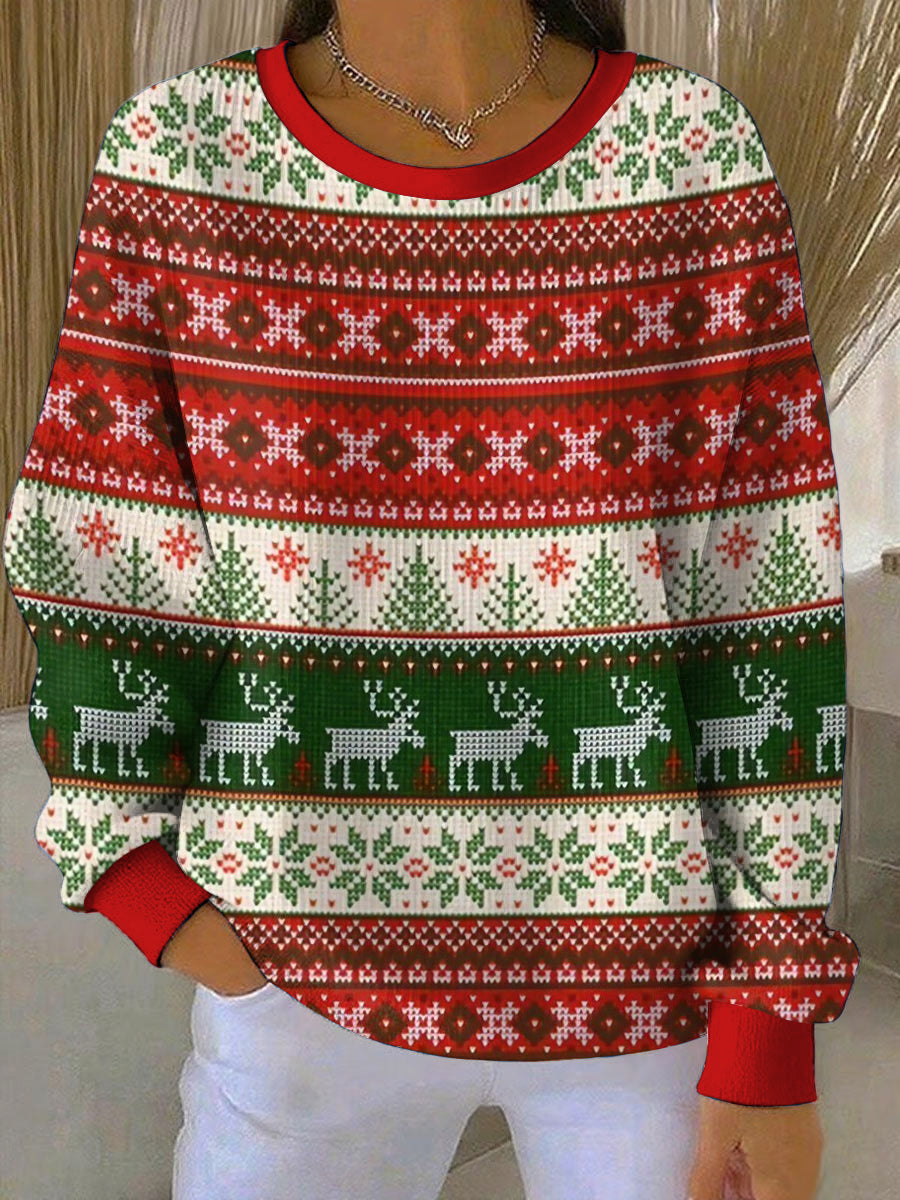 Women's Christmas Printed Round Neck Long Sleeved Sweatshirt