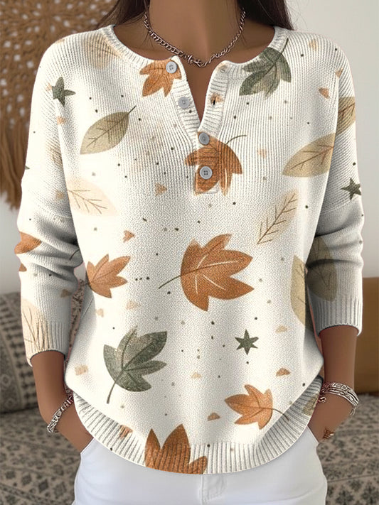Women's Thanksgiving Cute Autumn Leaf Art V-Neck Sweater