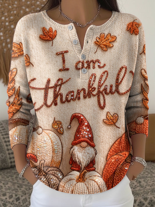 Women's Thanksgiving Dwarf Maple Leaf Art V-Neck Sweater