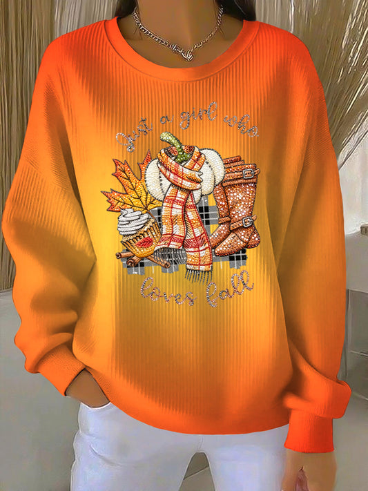 Women's Thanksgiving Maple Leaf Autumn Casual Crewneck Pullover