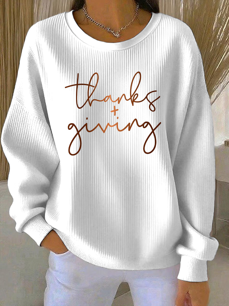Women’s Thanksgiving Print Casual Sweatshirt White / S
