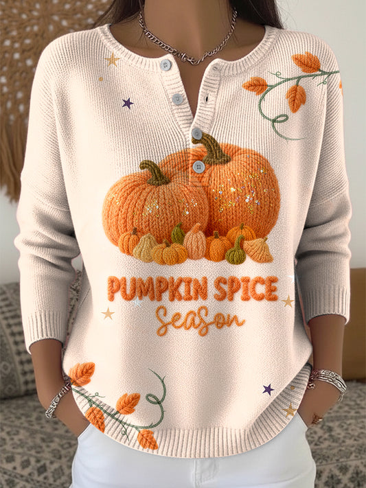 Women's Thanksgiving Pumpkin Art V-Neck Sweater