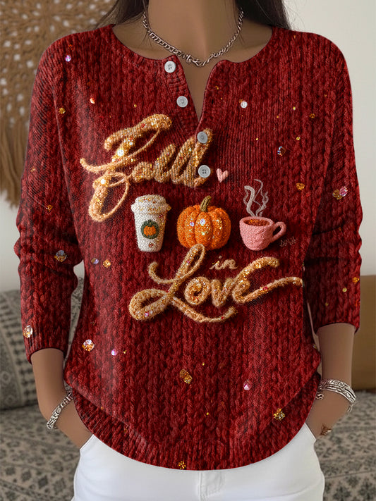 Women's Thanksgiving Autumn Latte Art V-Neck Sweater