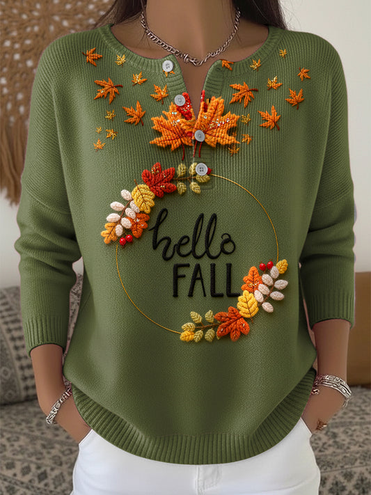 Women's Thanksgiving Maple Leaf Autumn Art V-Neck Sweater