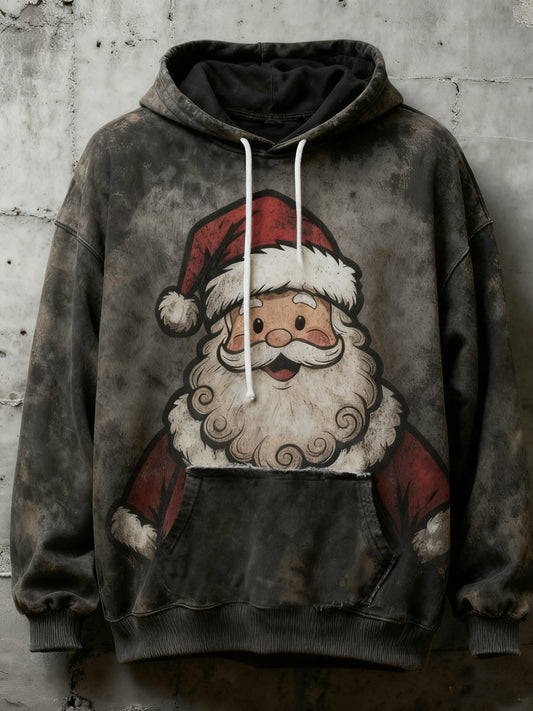 Men's Vintage Christmas Santa Claus Print Casual Hoodie