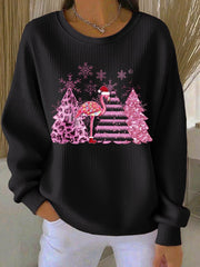 Women’s Christmas Ribbed Round-Neck Sweatshirt Black / S