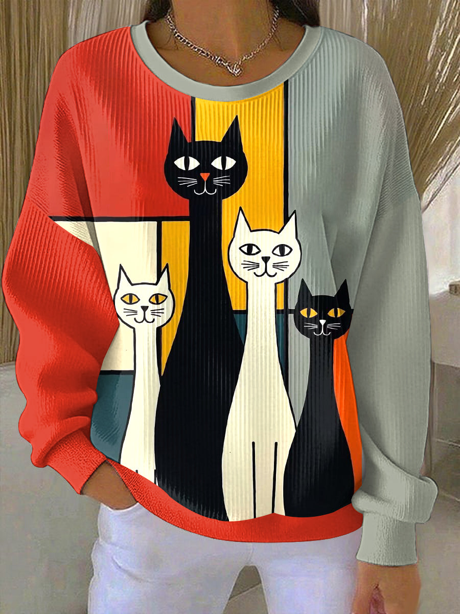 Women's Abstract Art Cat Print Sweatshirt