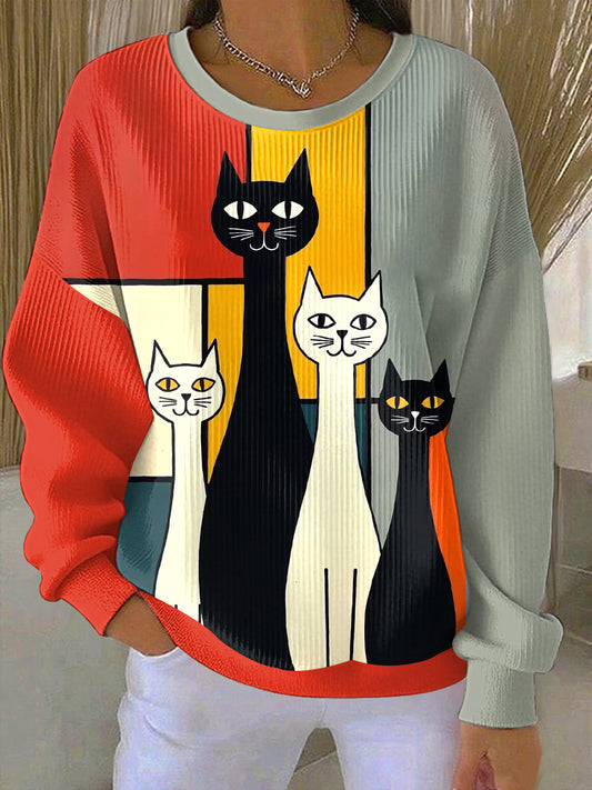 Women's Abstract Art Cat Print Sweatshirt